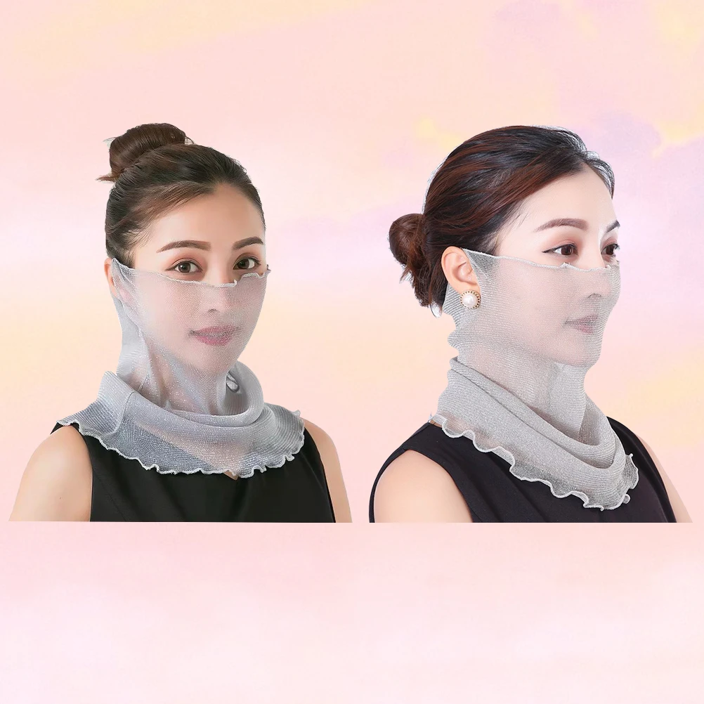 

2Pcs Sun Protection Face Veil Women Scarf Mask Summer Bib Thin Sunscreen Neck Gaiter Climbing Hiking Fishing Dust Wind