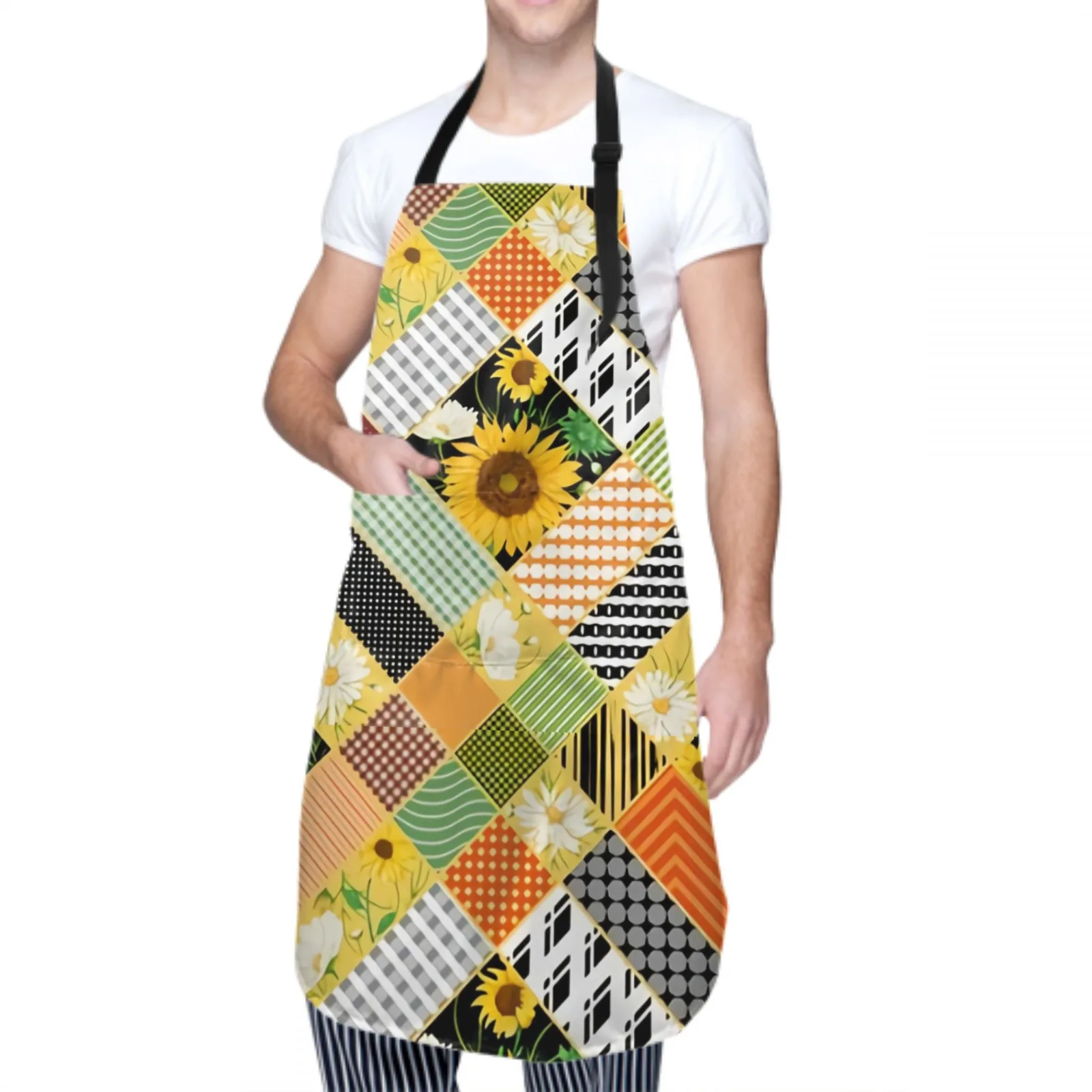 Colorful Waterproof Apron with 2 Pockets Kitchen Chef Apron Sunflower Apron for Hair Brushing Cooking Baking Painting Gardening