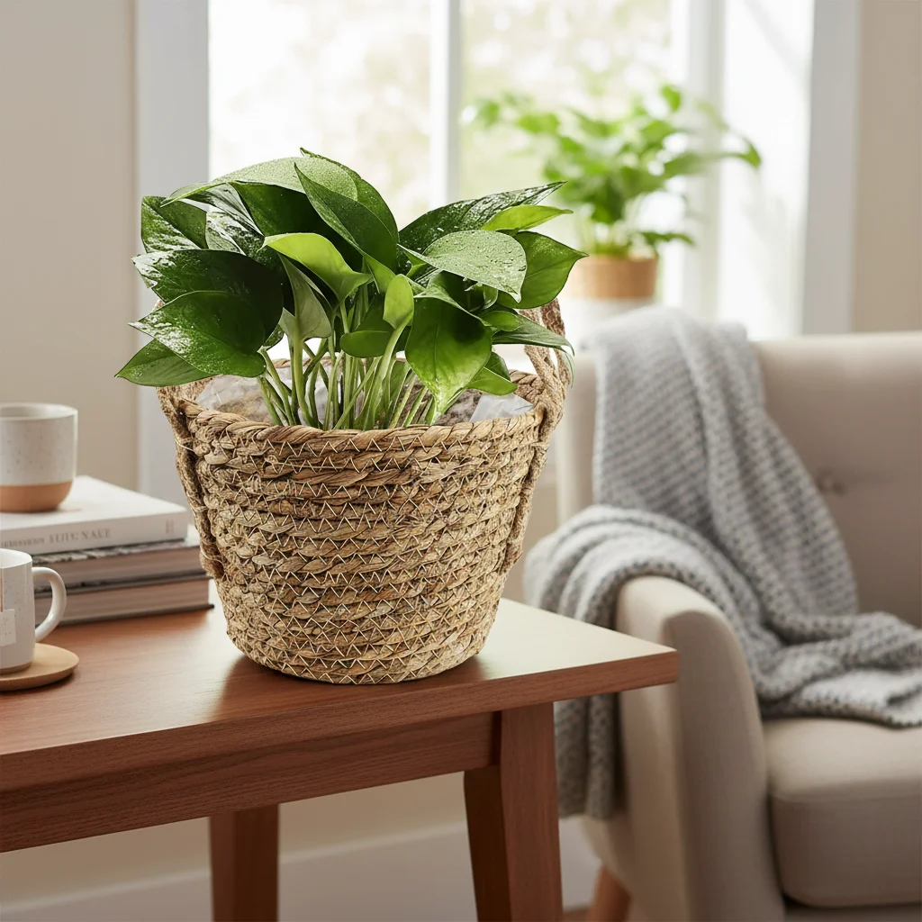 Woven Plant Basket Set with Handles Rattan Flower Pot Decor for Desktop Indoor Plants Home Office Decor