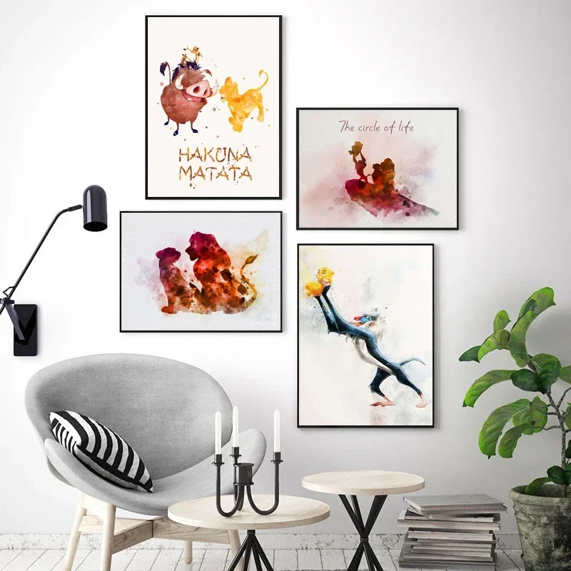 ملصقات أنمي ديزني-أسد كينج لغرفة الأطفال ، مطبوعات حضانة لطيفة ، لوحة كارتونية على قماش الكانفاس ، صور فنية جدارية ، ديكور منزلي