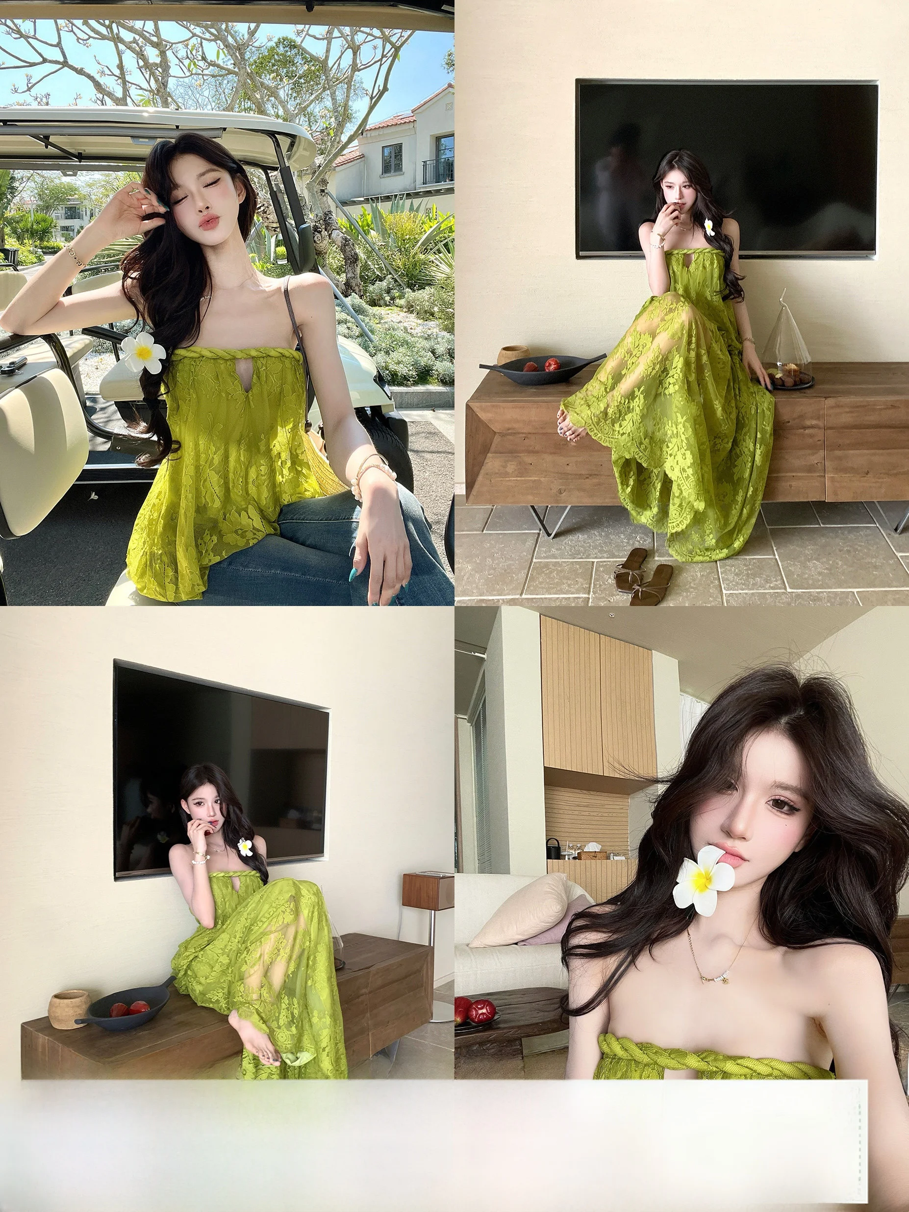 

French Style Lace Halter Neck Two-Piece Suit Women's Spring Summer Vacation Theme Dustdip Club Fashion Set Casual Wear