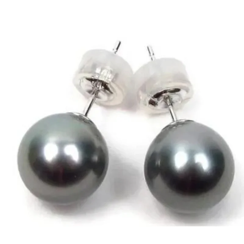 Pair of 10-11mm tahitian bla green pearl earring18k