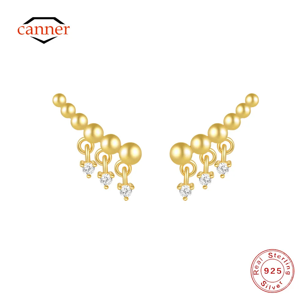 

CANNER 925 Sterling Silver Vintage Beading Zircon Stud Earrings For Women 18K Gold Ins Minimalism Earrings Fine Jewelry Gifts