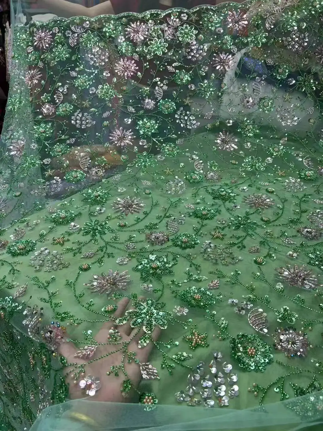 

Luxury African Sequins Beaded Lace Fabric 2025 New High Quality Groom Nigerian Wedding Bridal Embroidery French Tulle Materials