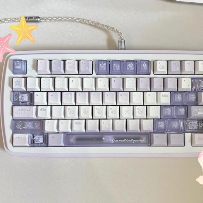 

Purple Original Keycap Set PBT Sublimation Cherry Profile Keycaps Mechanical Keyboard Accessories Customization Cute Key Caps