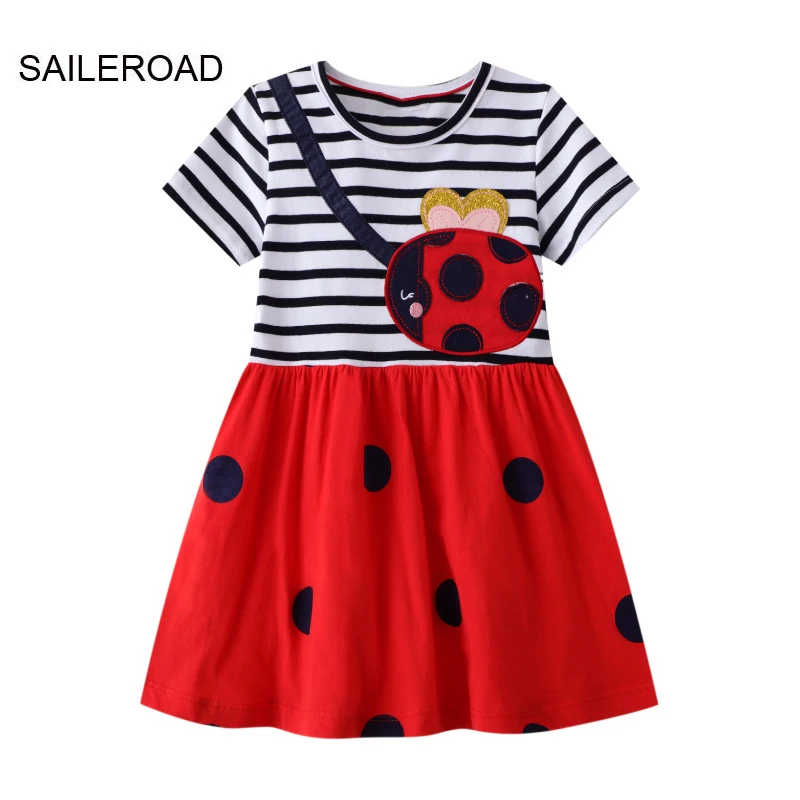 SAILEROAD-vestido de algodón de manga corta para niña, ropa infantil de una pieza con dibujos animados de mariquitas, verano, 2024