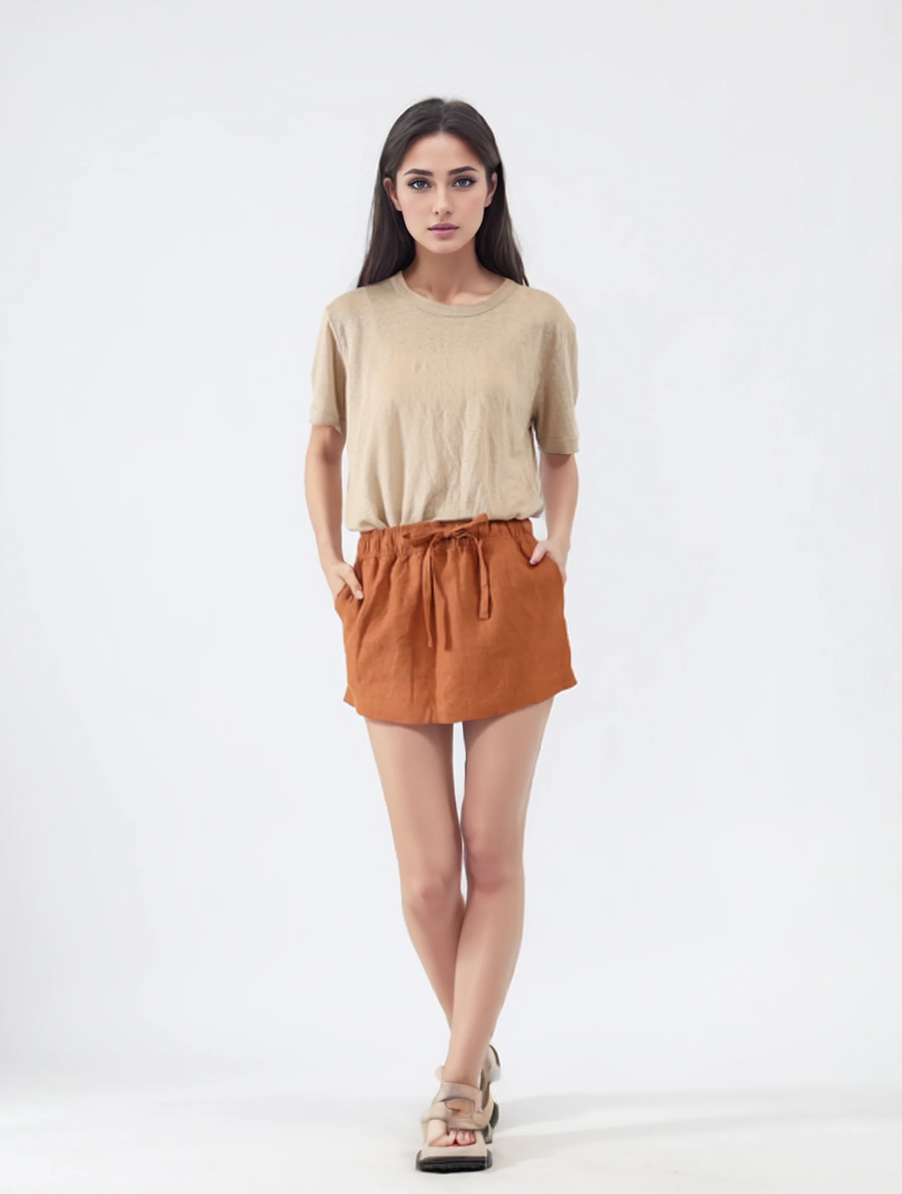 Linnen hoge taille korte rok dames - zomer casual wikkelminirok met trekkoord - strand, feest, dagelijks gebruik (gratis verzending)