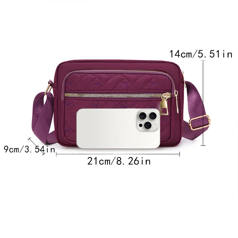 Verstellbarer Riemen Damen Gesteppte Nylon-Umhängetasche mit mehreren Reißverschlusstaschen, lässige Messenger-Schultertasche für den täglichen Einkauf. – Detail 2
