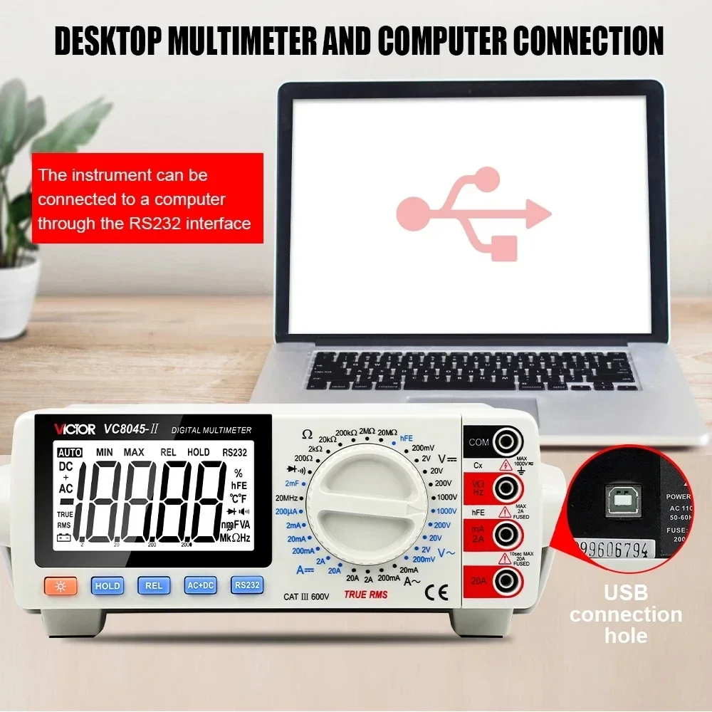 RuoShui 8045-II Multimetro 20000 conteggi True RMS AC/DC 1000V Desktop Multimetro 20MHz elettricista Transistor Tester di capacità