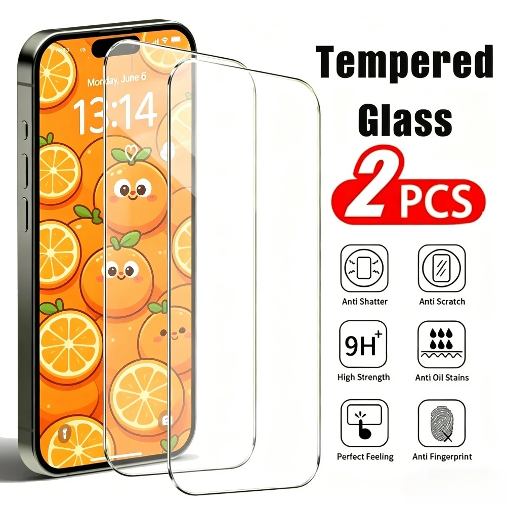 2Pcs Ultra Clear Screen Protector for iPhone 17 16 15 Pro Max 17e 16e Air Tempered Glass for iPhone 14 13 12 11 Pro 15 14 Plus