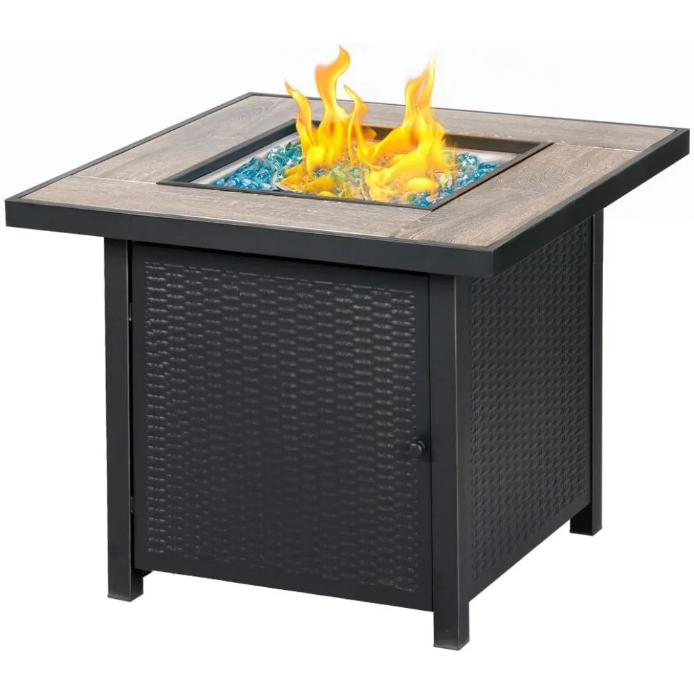 Propane Gas Fire Pit Table, 30 inch 50,000 BTU Square Gas Firepits with Fire Glass for Outside