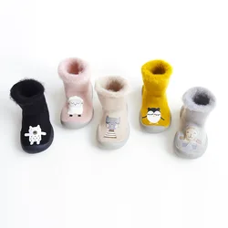 Winter Thickened Plus Velvet Children's Floor Socks Bristle Baby Toddler Shoes Socks Rubber Bottom Cartoon Mid-Calf Socks