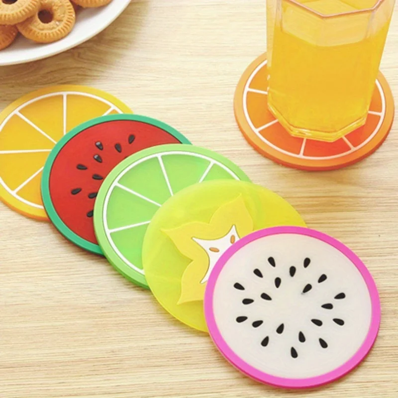 Fruit Pattern PVC Material Coaster Kitchen Tabletop Vegetable Mat Orange Watermelon Carambola Soft Rubber Table Coaster