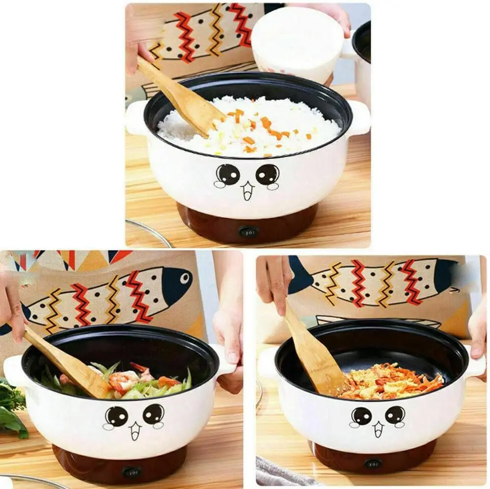2.8L with Lid (No Steamer) Multifunction Electric Cooker Skillet Pot Wok Electric Hot Pot for Noodles Cook Rice Fried Stew Soup