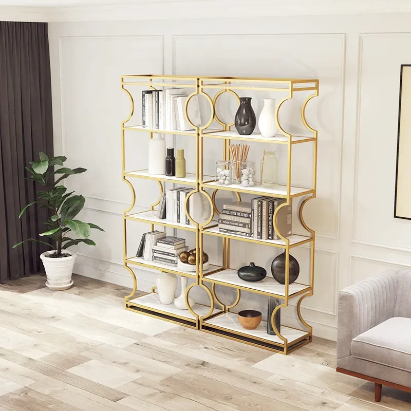 Nordic Light Luxury Wrought Iron Shelves for Living Room Storage Floor to Ceiling Bookcases Office Screens Display Shelves