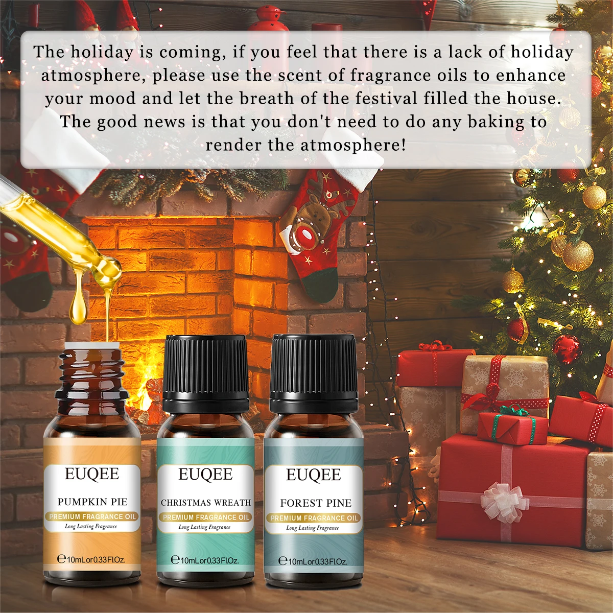 EUQEE-Christmas Fragrance Oils Set for Difusor, Forest Pine, Grinalda de Natal, Açúcar Mascavo, Harvest Spice,Gingerbread, Pumpkin Pie