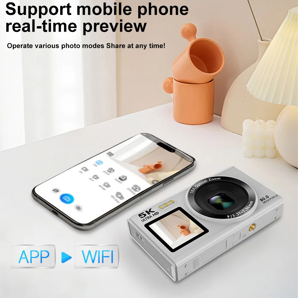 Ourlife كاميرا رقمية شاشة مزدوجة 18X تكبير رقمي 5K WIFI Vintage Vlog مسجل فيديو يوتيوب مع كاميرات تصوير فلاش