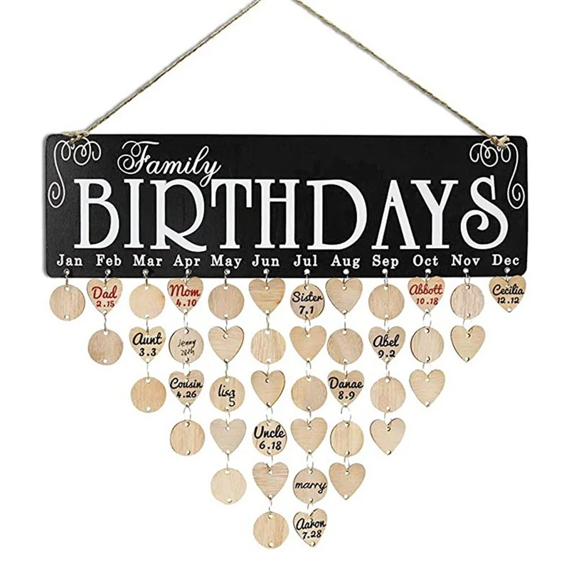 

Birthday Reminder Calendar DIY Wooden Family Birthday Board For Mom Dad Friend Gifts With Round & Heart Wood Tags