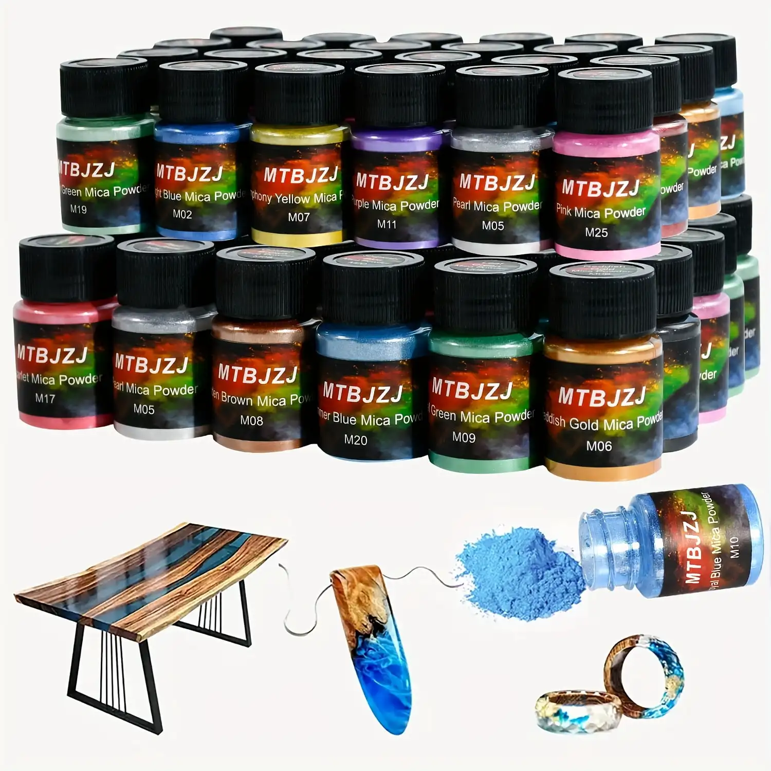 28-Farben Natürliches Mica-Pulver-Pigment-Set, Perlglanz-Schimmer-Epoxidharz-Farbstoff, Kosmetikfarbstoff für Tumbler-Gießen, Schmuck, Seife, Schleim, Nagelkunst, Kerzenherstellung,