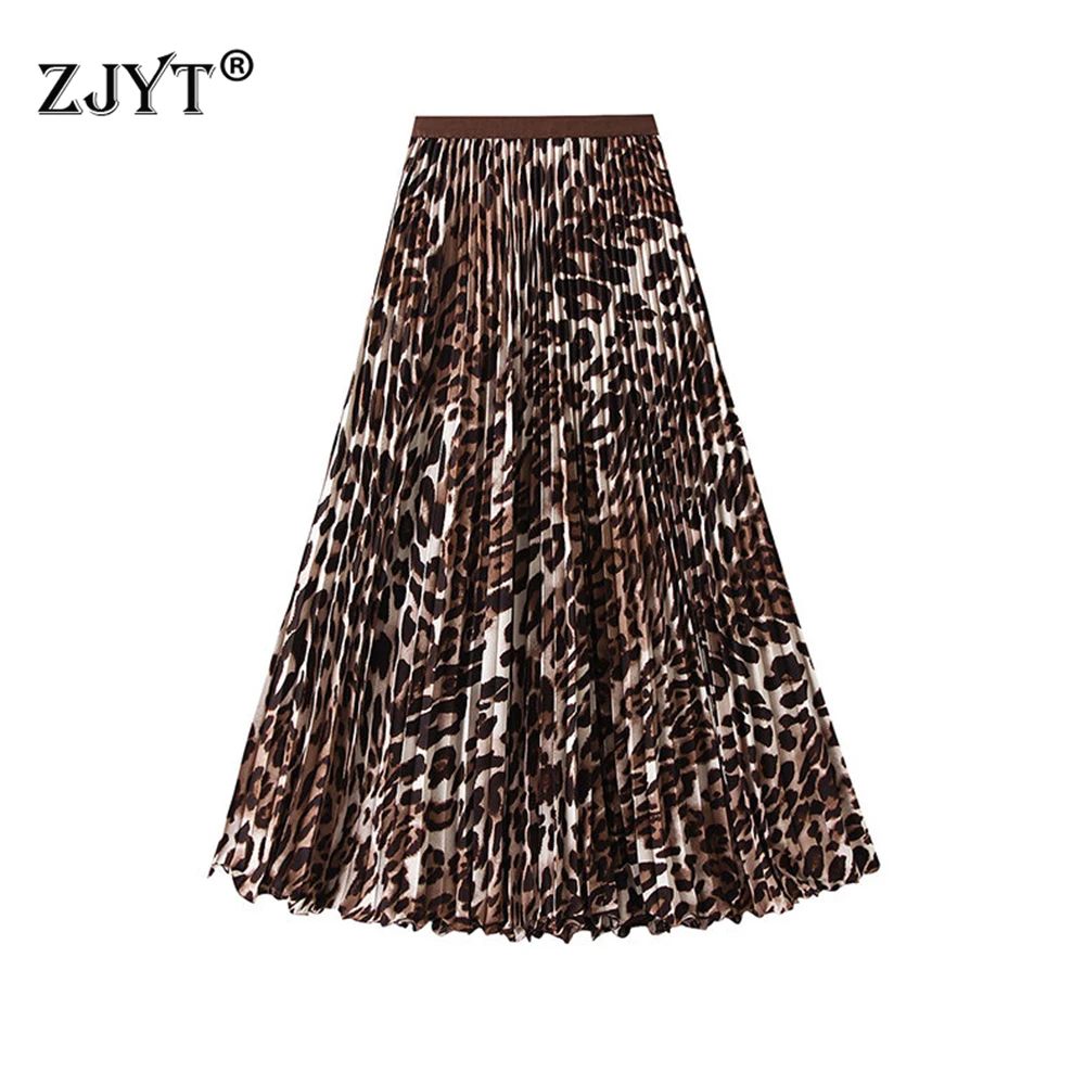 

ZJYT Ретро-модная плиссированная юбка миди с леопардовым принтом для женщин, весна-лето 2026, с эластичной талией, повседневная, для отпуска, новинка