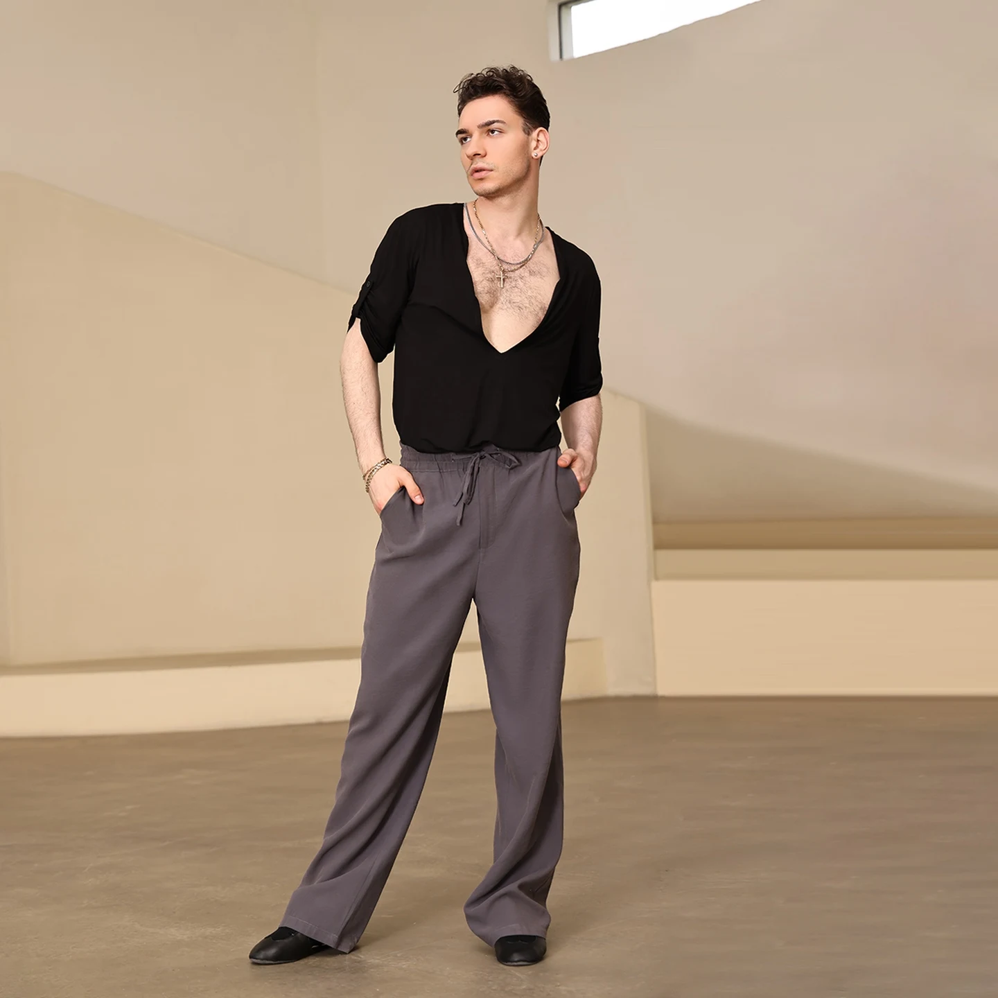 2025 سراويل الرقص اللاتينية للرجال ملابس ممارسة فضفاضة تشا تشا رومبا سامبا السالسا سراويل الرقص اللاتينية ملابس الرقص الذكور BL16195