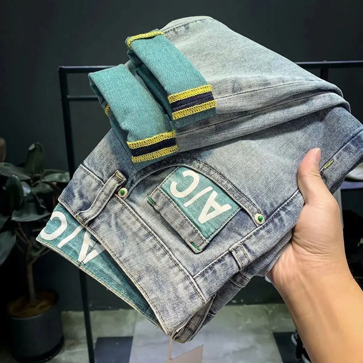 

High-End 2023 Harajuku Denim Trousers K Five-Quarter Length Men's Jeans Stylish Casual Fashion by Xunshi