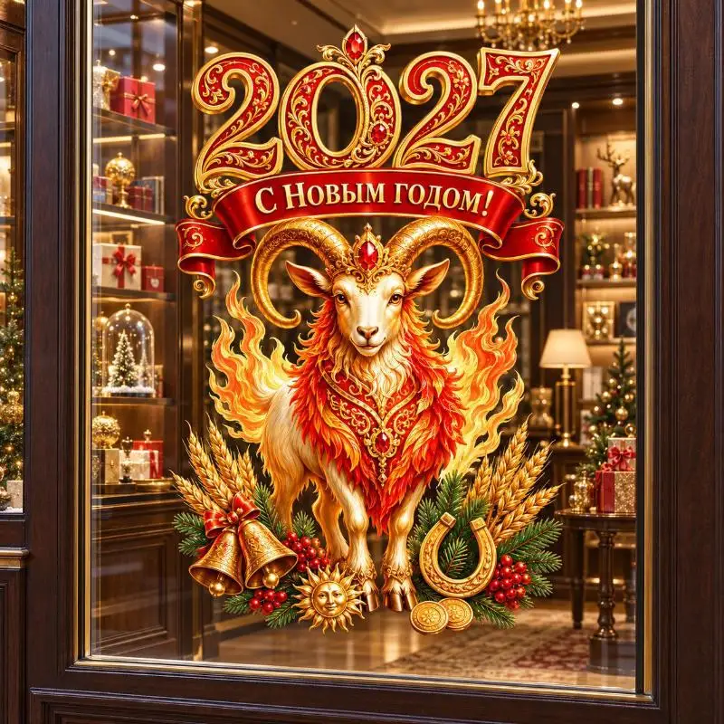 2027 New Year Sheep Zodiac Wall Stickers Detachable Festival Glass Window Decorations Art Wallpaper For Living Room Home Decor
