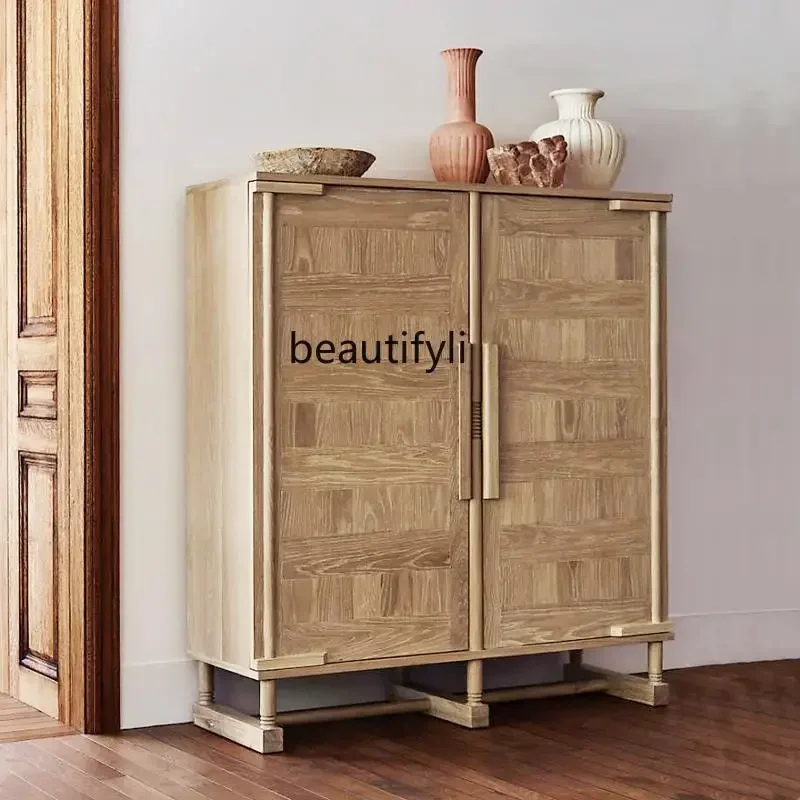

l Entrance cabinet American neoclassical solid wood edge cabinet decorative cabinet living room locker