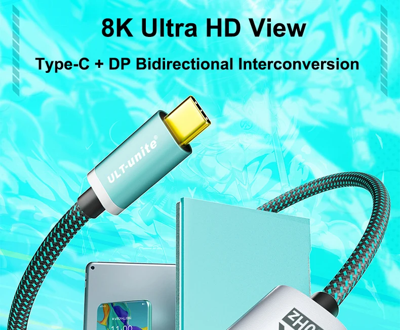 USB-C-auf-DisplayPort-Kabel 8K, bidirektionales DP-auf-Typ-C-Kabel für iPhone 17, Macbook Pro, iPad, iMac, kompatibel mit Thunderbolt 3/4 – Detail 1