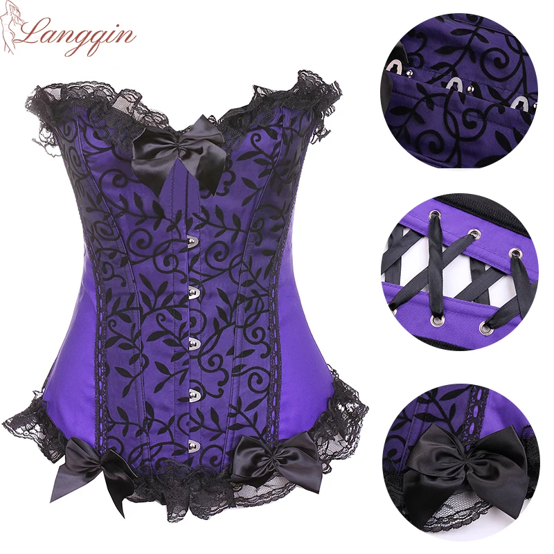 Women Victorian Jacquard Corset Vintage Overbust Corselet  Waist Bustier Top Basques