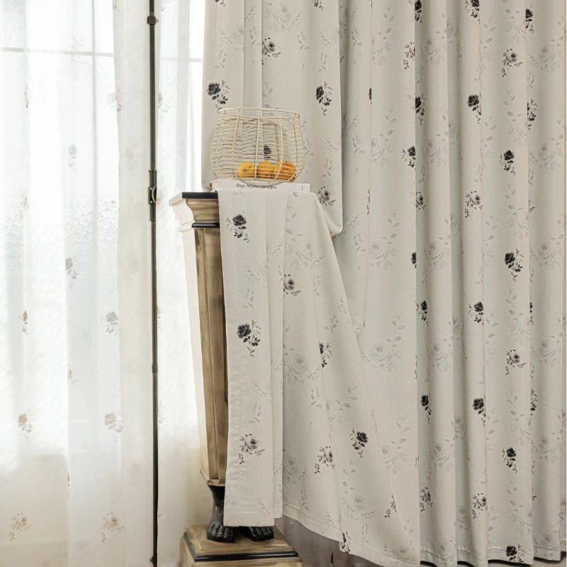 

French Minimalist Light Luxury Curtains High-end Feel Chenille Curtain Rose Print Blackout Heat-insulating Curtain Window Screen