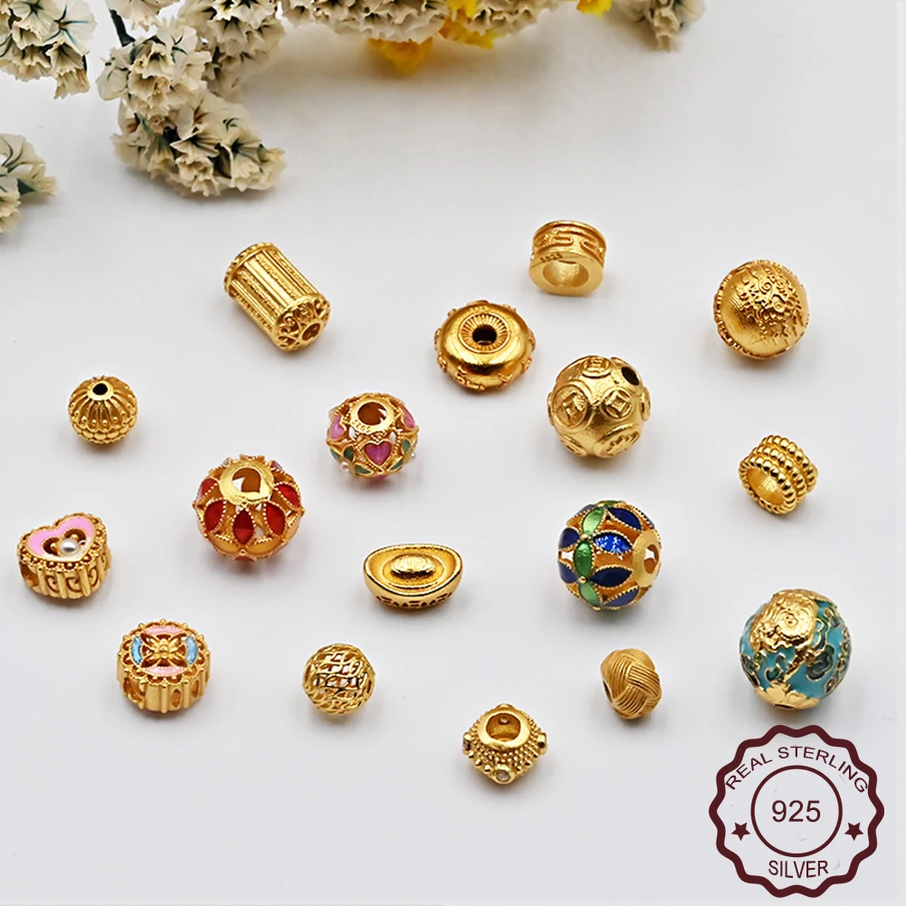 

Plated Gold Spacer Beads 925 Sterling Silver Hollow Pendant Beads Jewelry Making Necklace Bracelet Earrings DIY Handmade Crafts