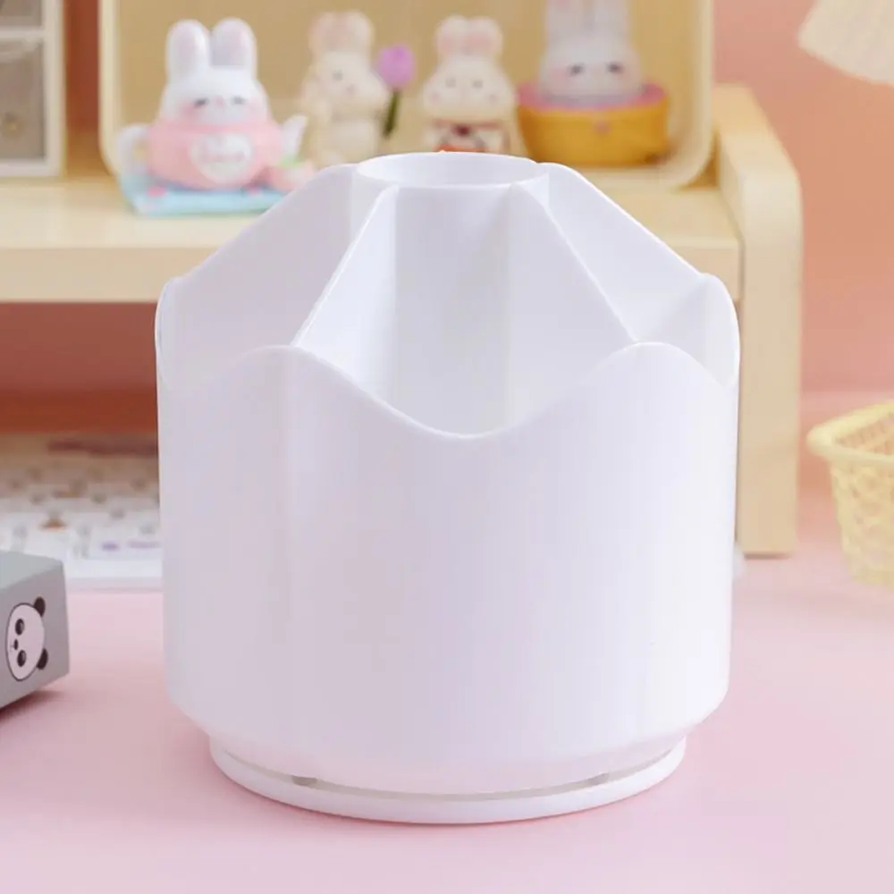 360° Rotating Pen Holder Multi-slot Solid Color Pen Stand Round Box Large Capacity Makeup Brush Storage Box Student