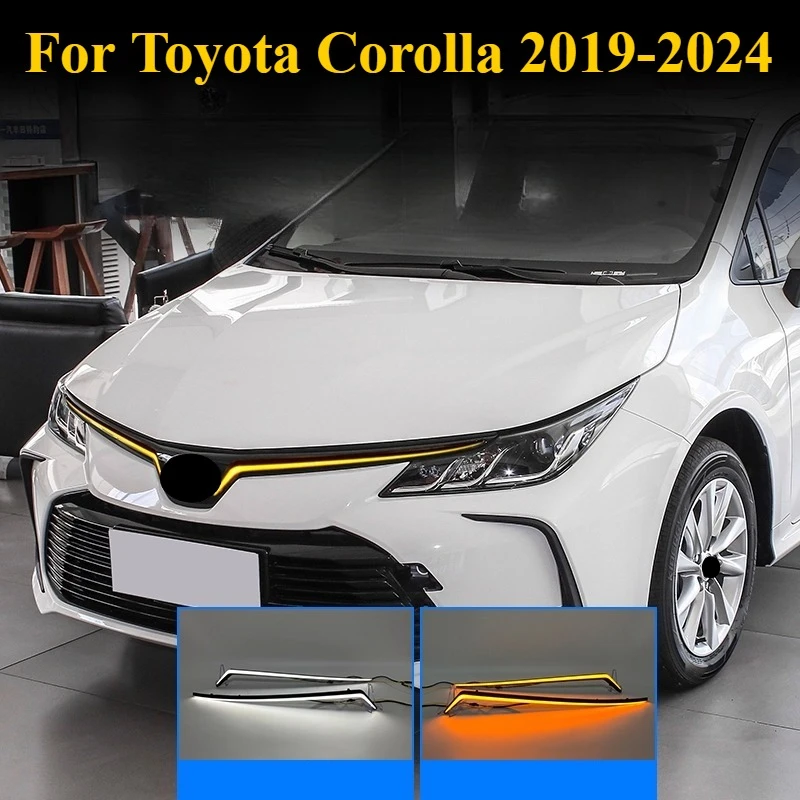 

​ ​ Для Toyota Corolla 2019-2024: полноширокий светодиодный светильник на решетке — двухцветный белый/янтарный DRL с последовательными указателями поворота (OEM Fit)