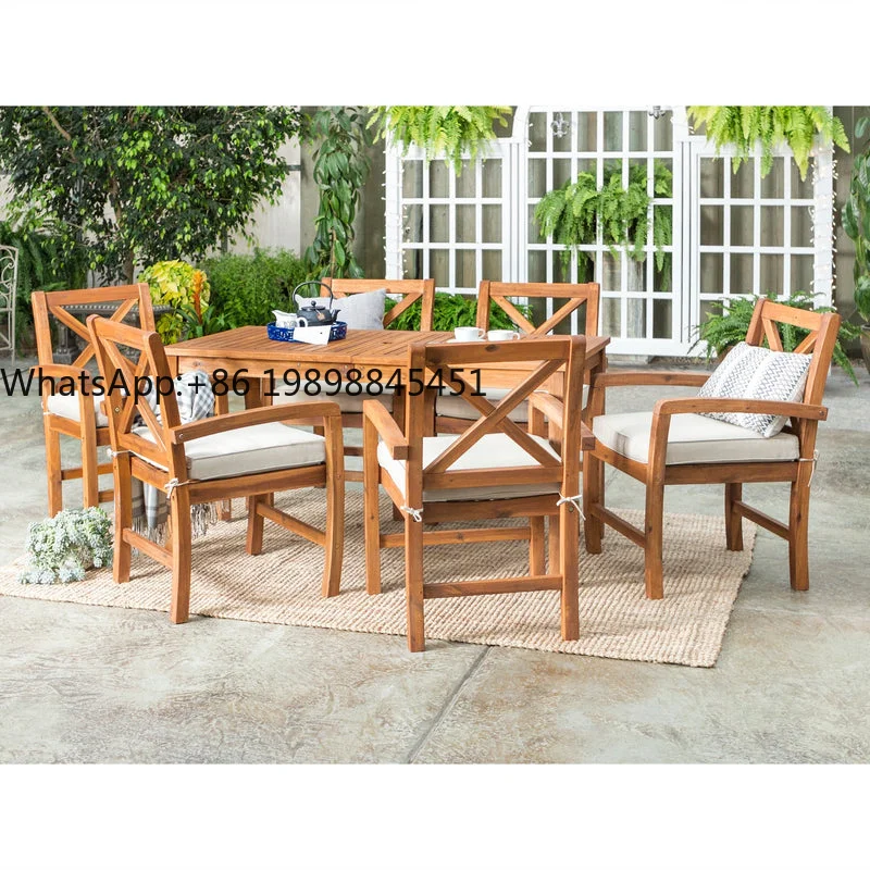 

Solid Wood Outdoor Dining Set with 6 Chairs and Rectangular Table 090713