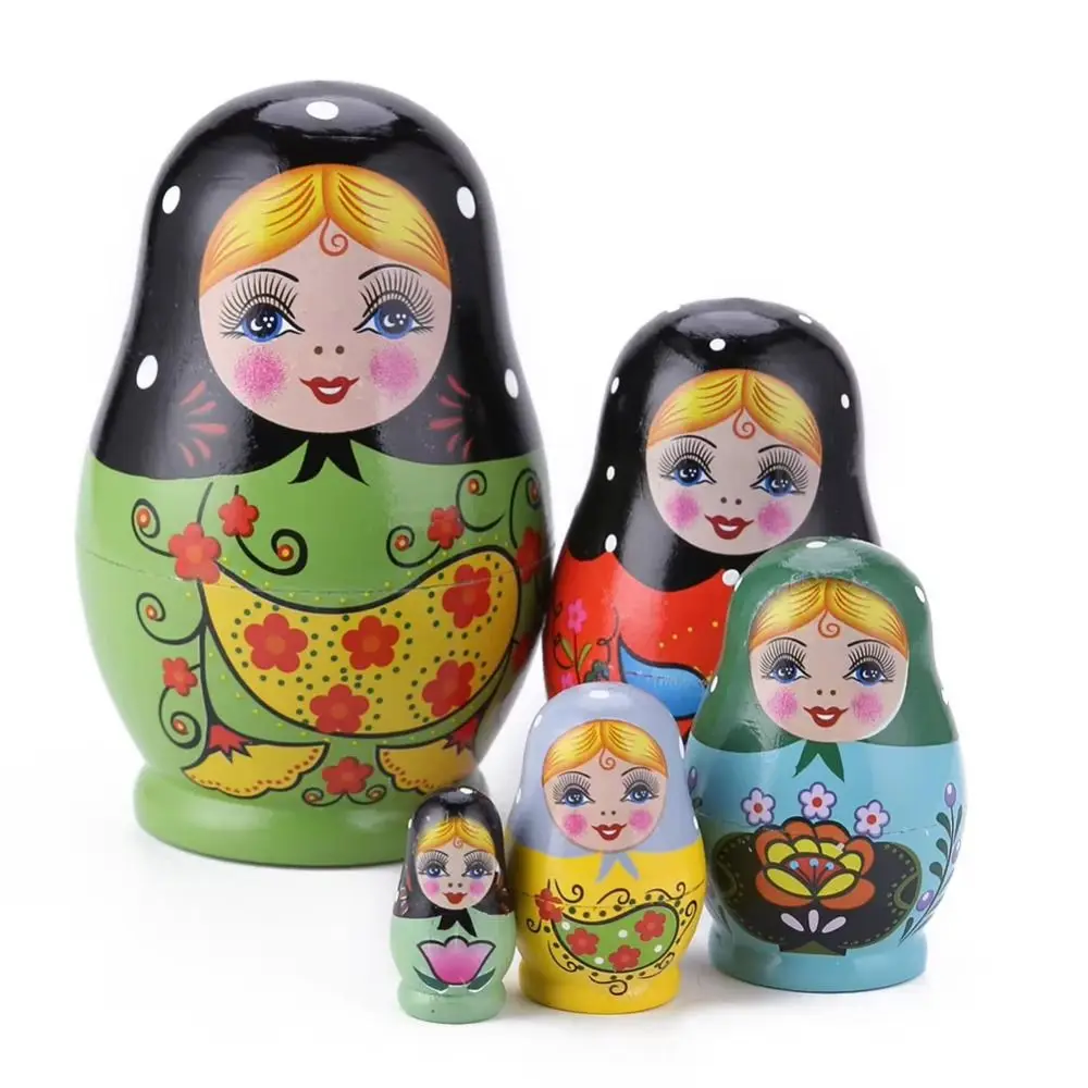 Home Decor 5 Layers Nesting Dolls Wooden DIY Paint Matryoshka Doll Toys Owl Pattern Cartoon Stacking Dolls Decor Crafts