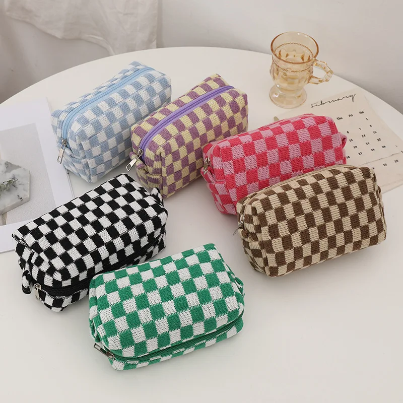 Checkered Storage Bag Pouch Basic Retro Check Patterns Pencil Bag Large Capacity Pencil Case Makeup Brushes Organizer