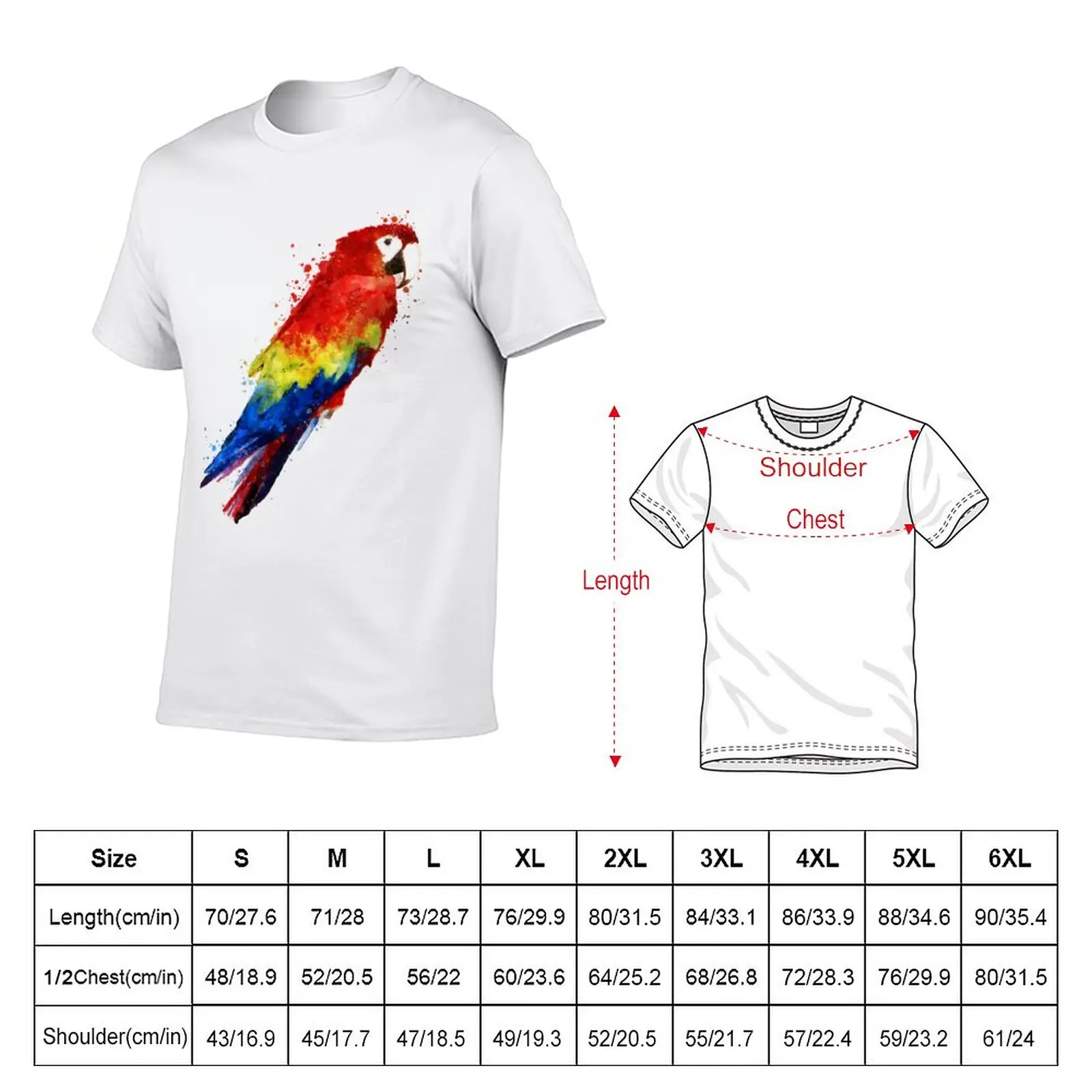 Dramabite Watercolour scarlet macaw parrot T-Shirt anime quick drying t-shirt quick-drying t-shirt mens big and tall t shirts