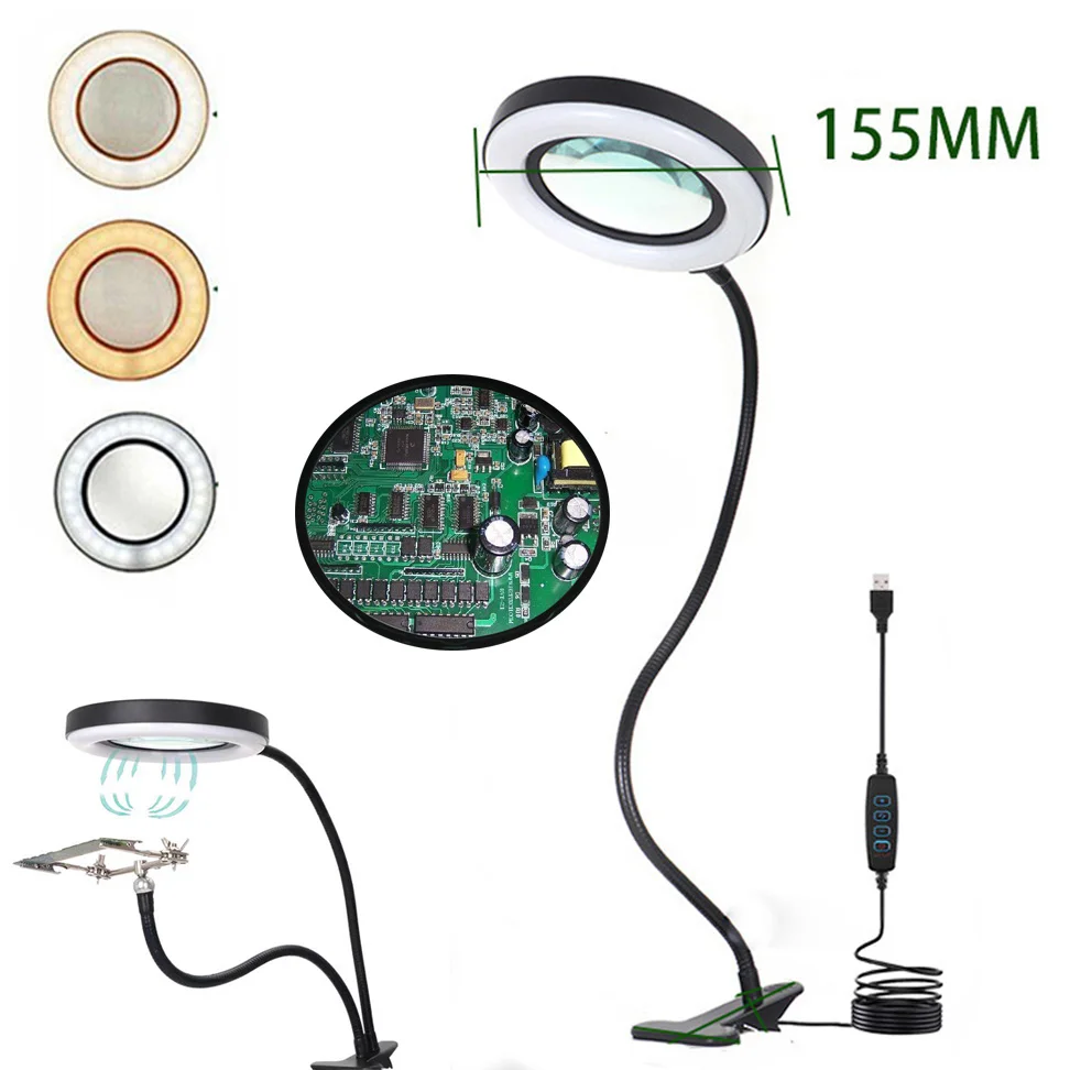 LEDライト付き多機能デスクランプ拡大鏡、手、はんだルーペ、修理用拡大鏡ツール