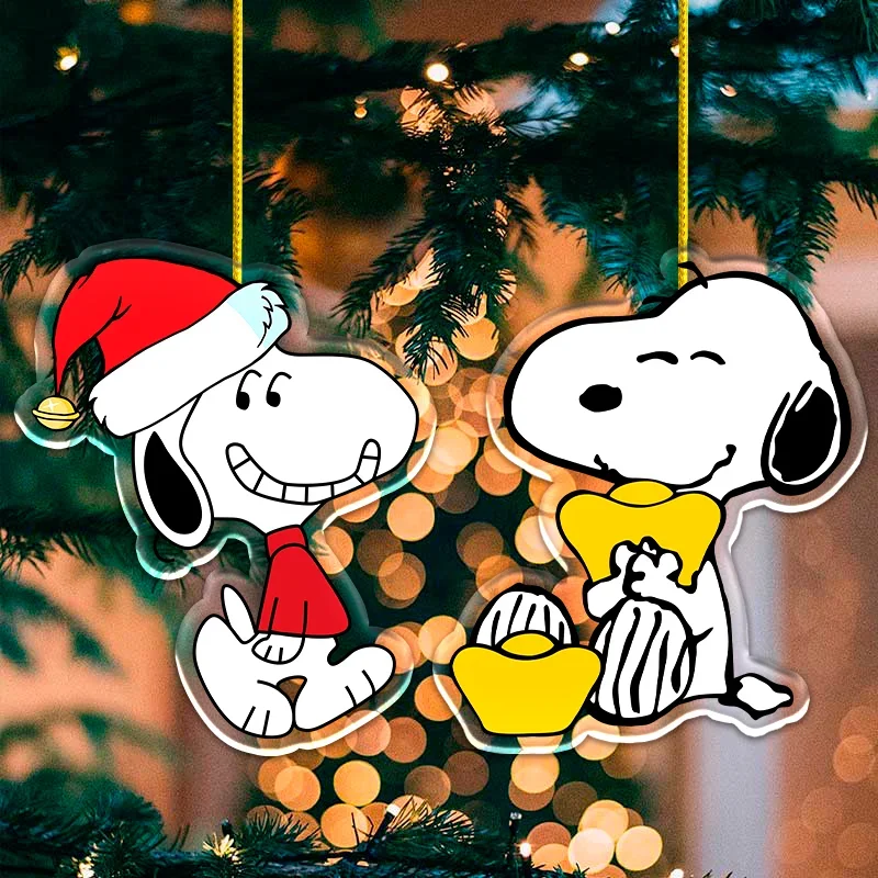 8cm Snoopy New Year Party Snoopy DIY Garden Pendant Decoration Christmas Holiday Gift Acrylic Keychain Christmas Tree Decor