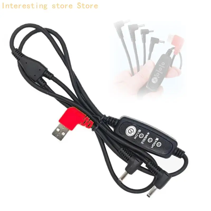 Portable Cooling Fan Cable with USB 5V Power, DC3.8mm Connectors and 3 Mode Control for Clothing Fan Travel Use 100cm 55KC