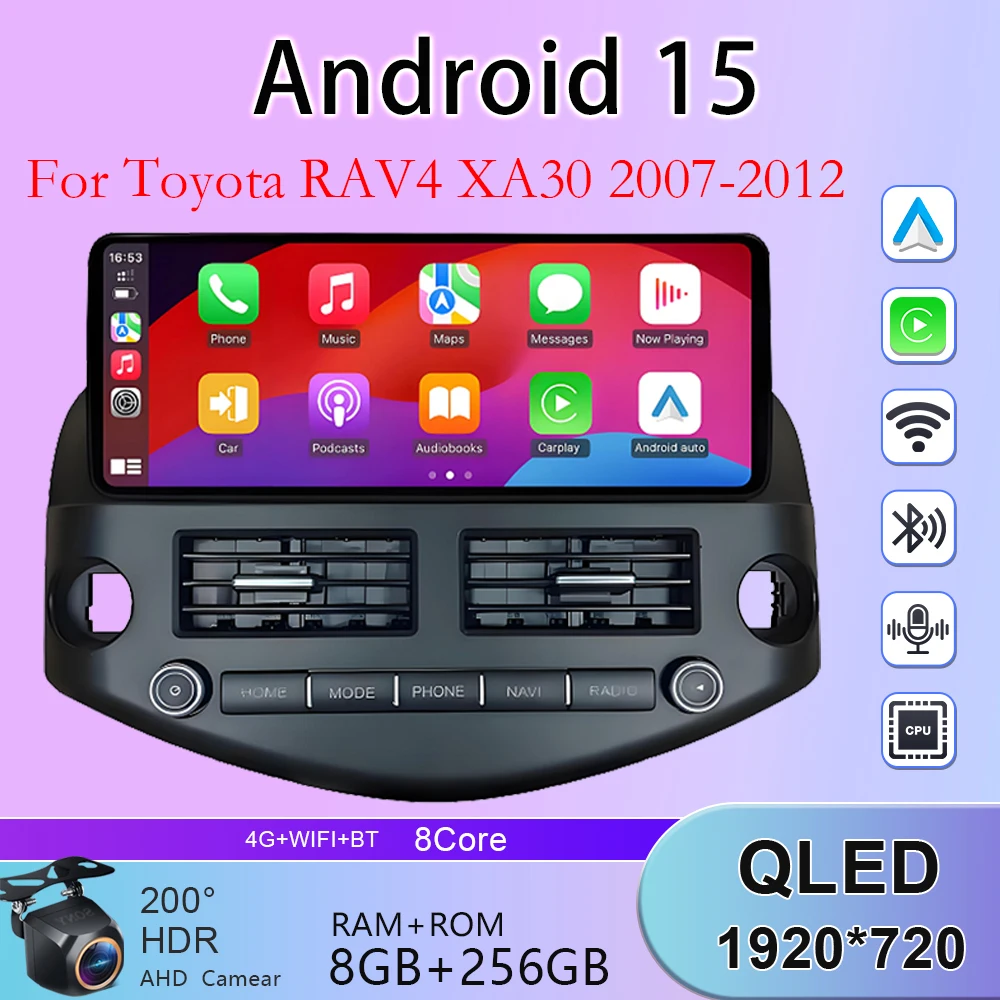 

Мультимедийная система для Toyota RAV4 XA30 2007-2012, 12.3-дюймовый автомобильный аудиоплеер, стерео, CarPlay, Android, 8-ядерный автомобильный радиоприемник, BT, GPS