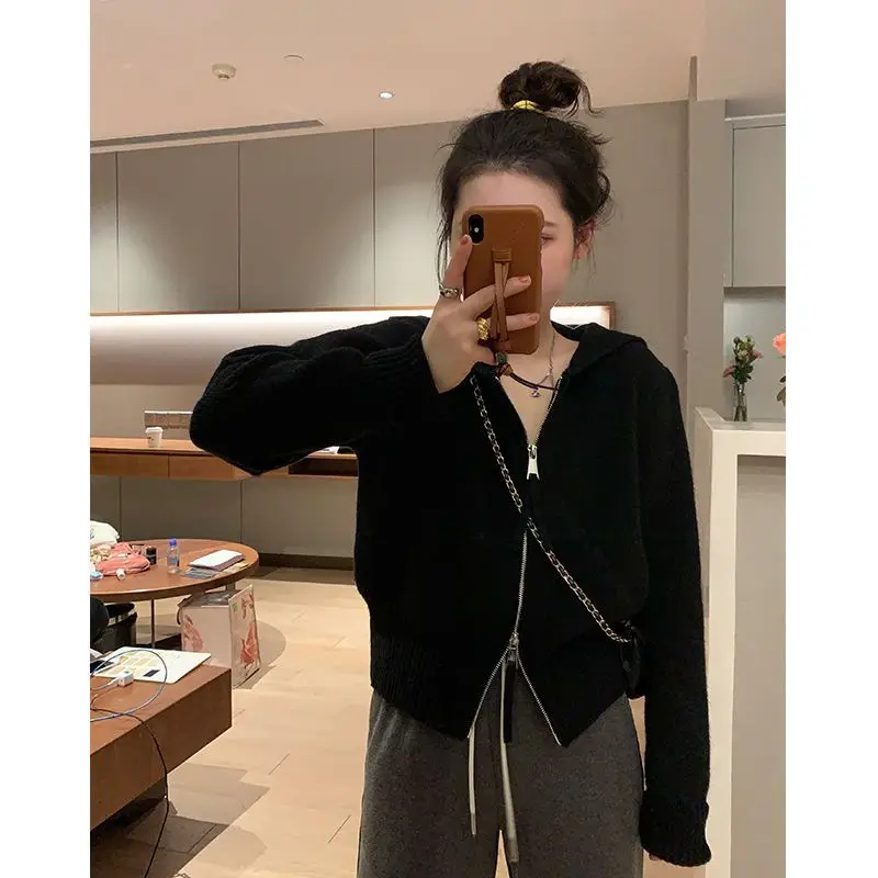 Gilet à Capuche Slim pour Femme, Gilet Court à Double Fermeture Éclair, Nouvelle Collection Automne Hiver 2023