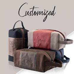 Personalized Custom Logo Makeup Storage Bag Portable Business PVC Leather Waterproof Toiletry Letter Cosmetic Kits for Man Woman