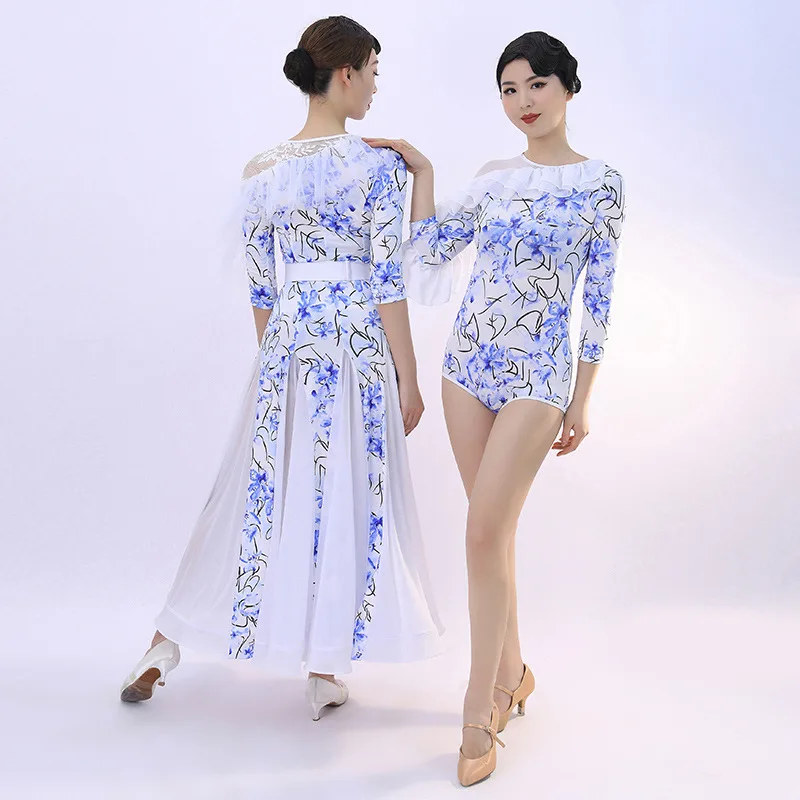 Aangepaste bloemen moderne dans rok jurk nationale standaard dans kostuum oefenjurk ballroom danswedstrijd jurken