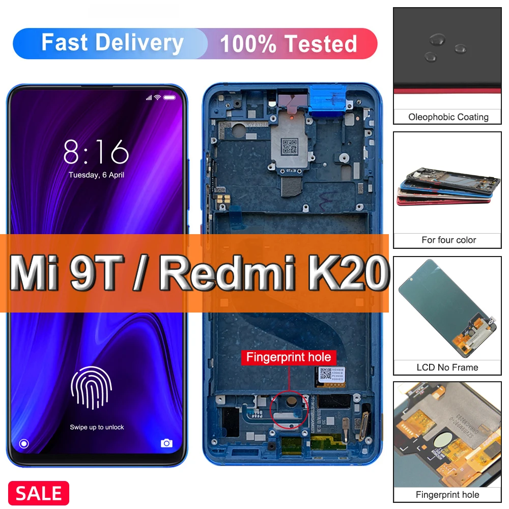 6.39'' Display For Xiaomi Mi 9T redmi K20 LCD Touch Screen Replacement Support Fingerprint For Mi9T K20 M1903F10G Display