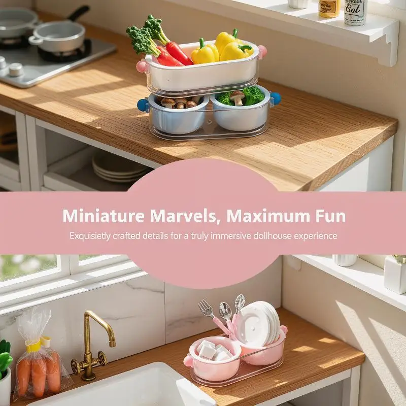 5Pcs/set 1/12 Dollhouse Simulation Storage Basket Model Miniature Scene Decor For Washing Vegetables Fruit Food Doll Accessories