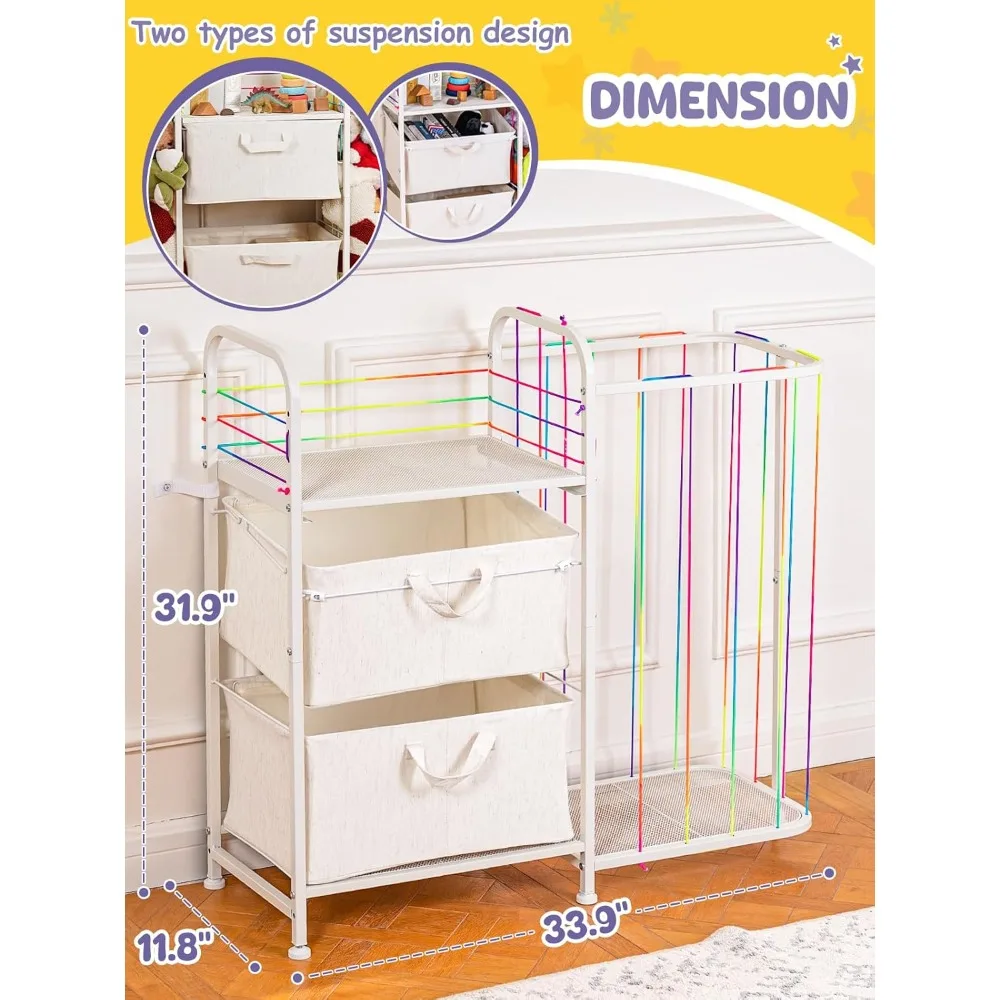 منظم تخزين ألعاب وكتب الأطفال 2 في 1 باللون الأبيض، ورف تخزين الحيوانات المحشو المستوحى من مونتيسوري #4