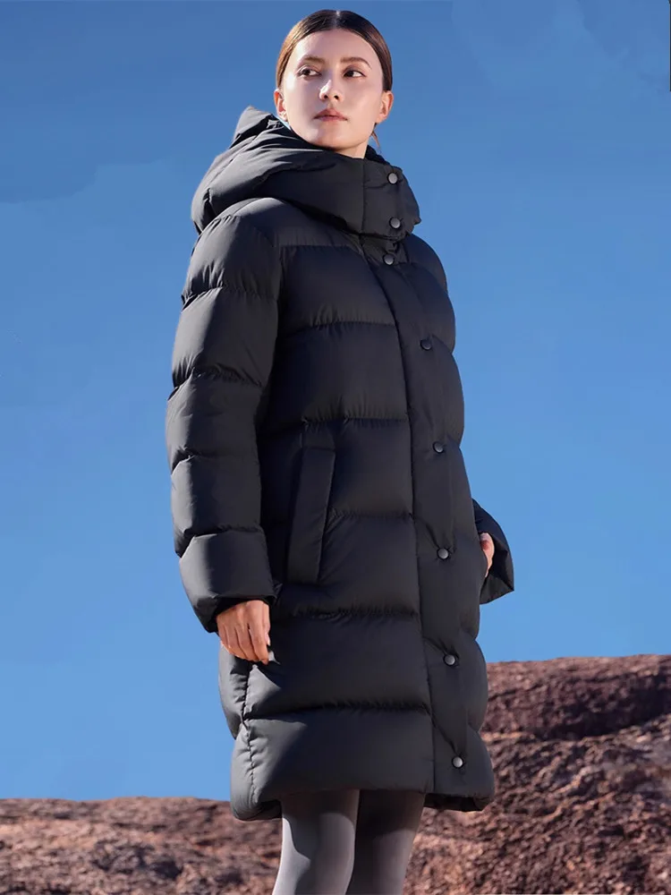 سترات نسائية شتوية من ريش الإوز سميكة للغاية دافئة مثل لحاف بقلنسوة معاطف طويلة بطة أسفل سترات منتفخة على الموضة الكورية باللون الأسود