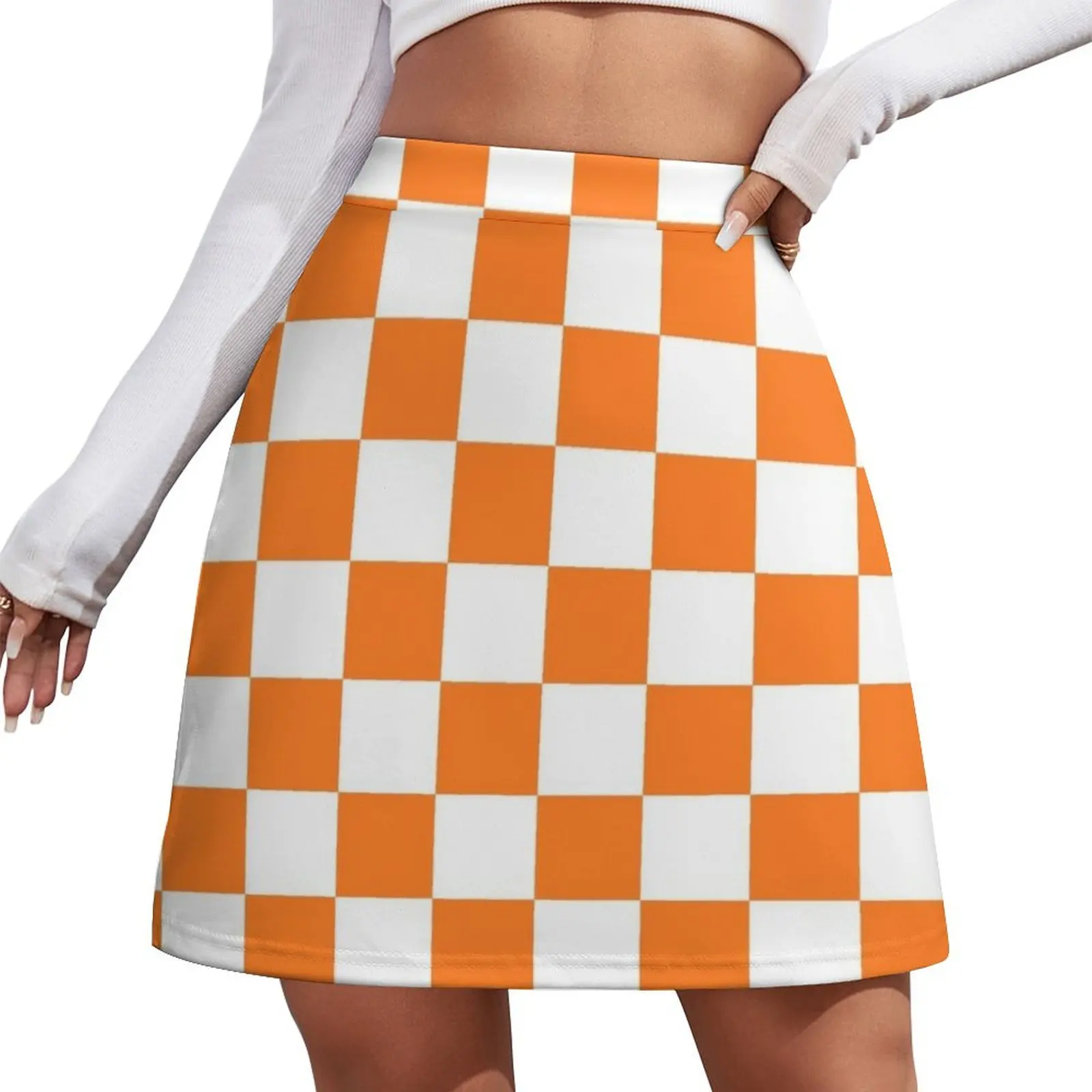 

Checkered Orange and White Mini Skirt skorts for women mini skirt Female clothing Mini Skirt